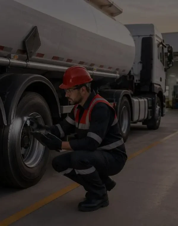 Técnico da Vistoricar inspeciona caminhão-tanque de produtos perigosos para emissão do CIV